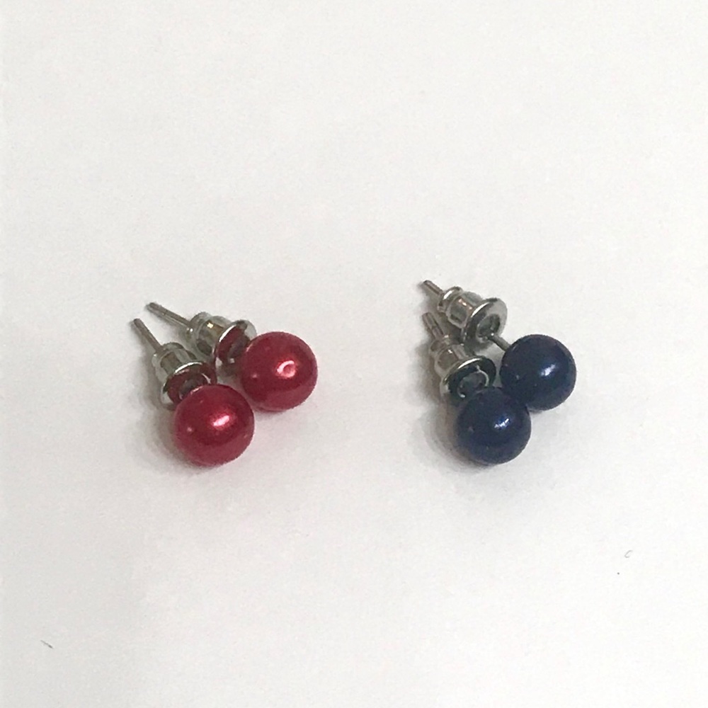 Red and Blue Black faux pearl stud earrings